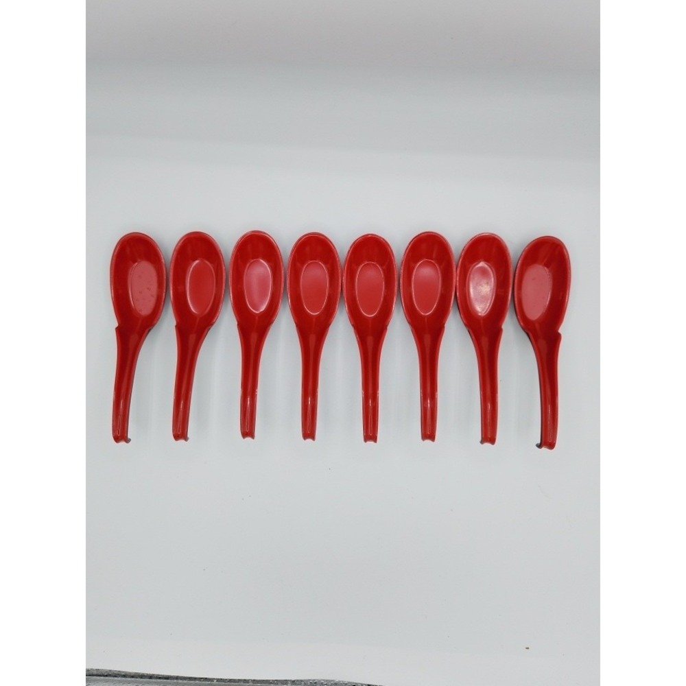 Melamine Soba Rice Spoons Chinese Won Ton Soup‎ Spoon Asian Red & Black Set Of 8
